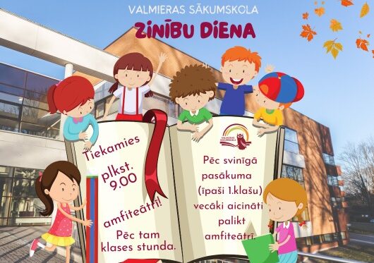 Attēlā sniegta informācija par Valmieras sākumskolas 1.septembra norisi-zinību dienu.