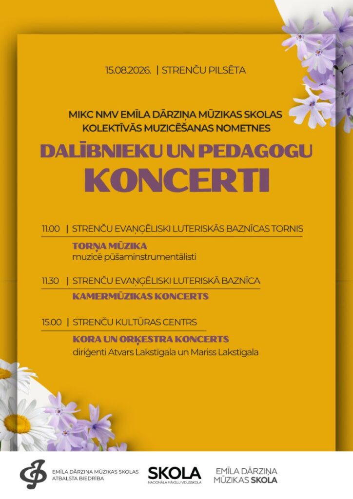 Emīla Dārziņa mūzikas skolas kolektīvās muzicēšanas nometnes dalībnieku un pedagogu koncerti 15.08.2026