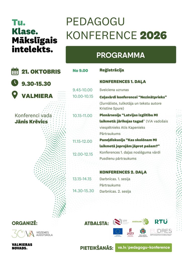 Pedagogu konference “Tu. Klase. Mākslīgais intelekts”